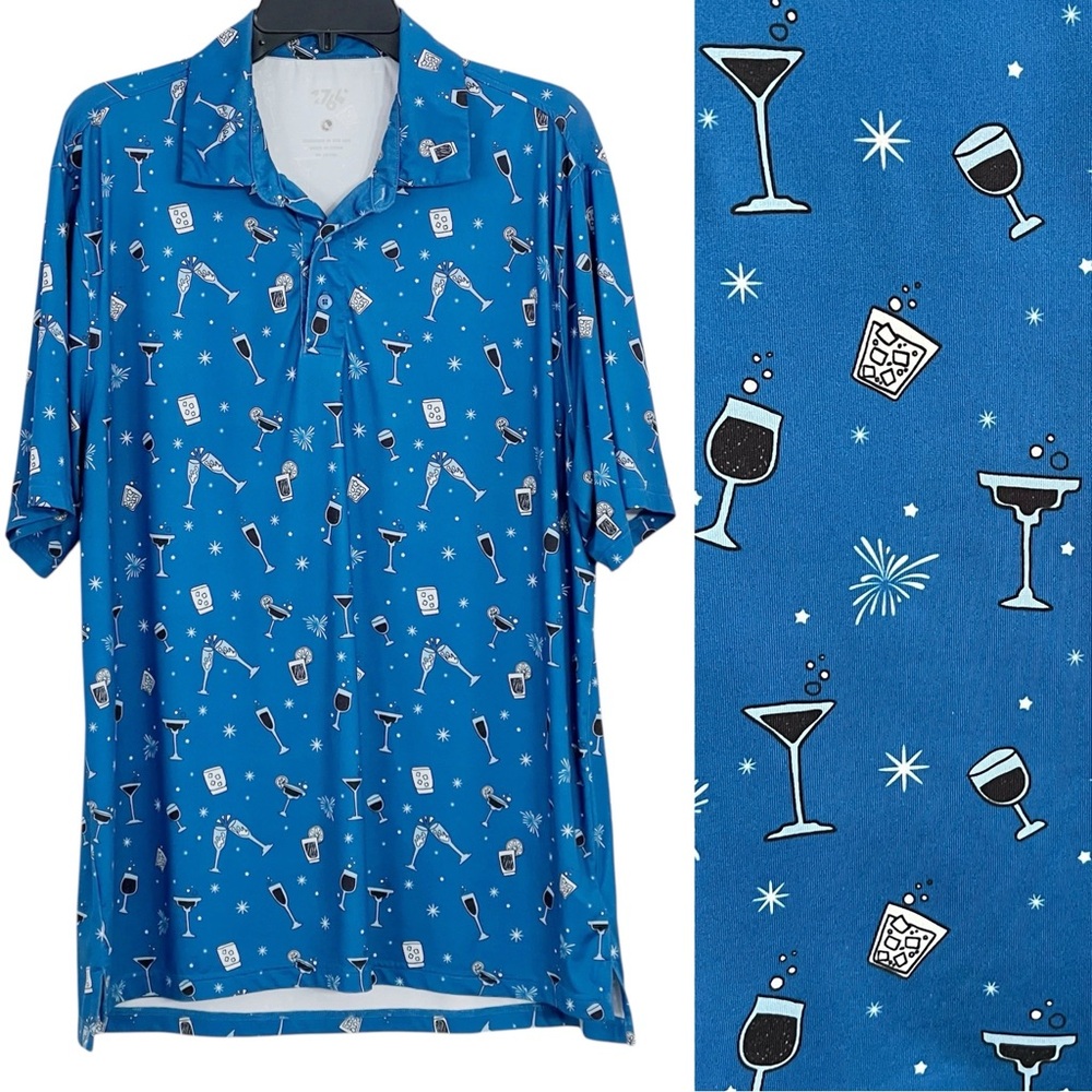 1764 Golf Polo Shirt Mens Large Short Sleeve Martini Wine Glass Day Drinking